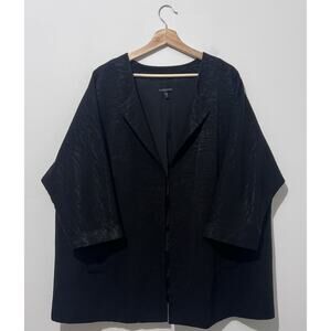 Eileen Fisher Womens Open Front Jacket 3X Cotton Blend Black 3/4 Sleeve Pockets